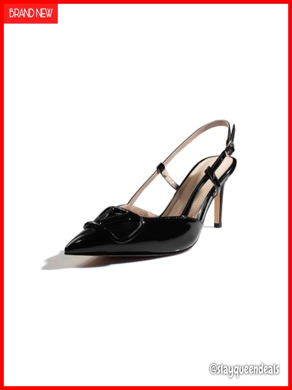 Faux Leather Heeled Slingback Sandals Pointed Toe Stiletto Prom Party Shoes